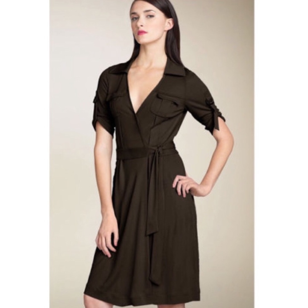 Diane Von Furstenberg brown safari wrap dress